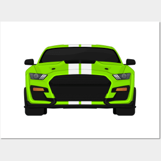 Shelby GT500 2020 Grabber-Lime + White Stripes Posters and Art